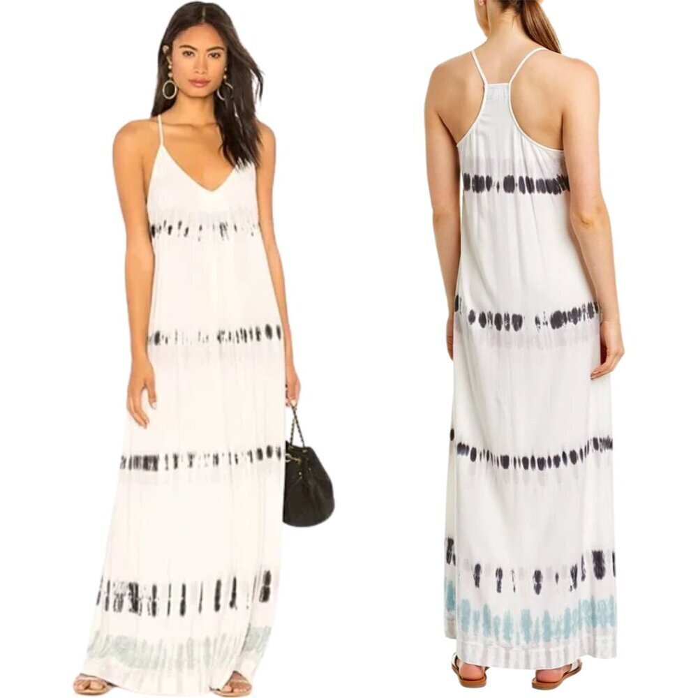 Michael Stars Tie Dye Babydoll Maxi Dress Womens Small Chalk Confetti White Cami